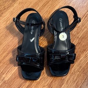 Lucky Top Girls' Black Patent Bow Ankle-Strap Dress Sandals